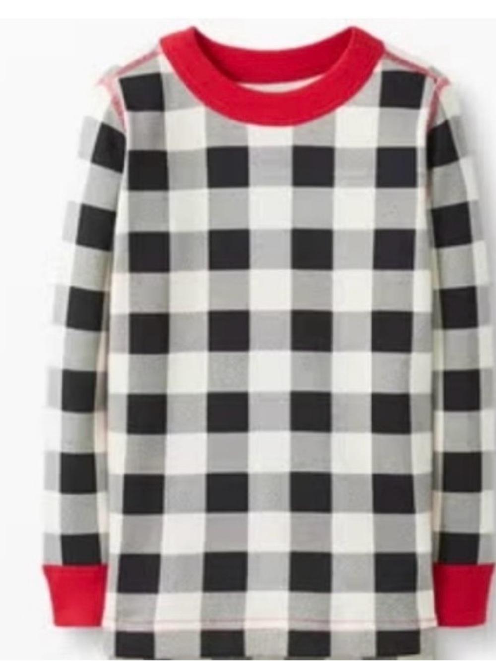 Hanna Andersson Black & White Buffalo Plaid Long Sleeve Top with Red Trim M